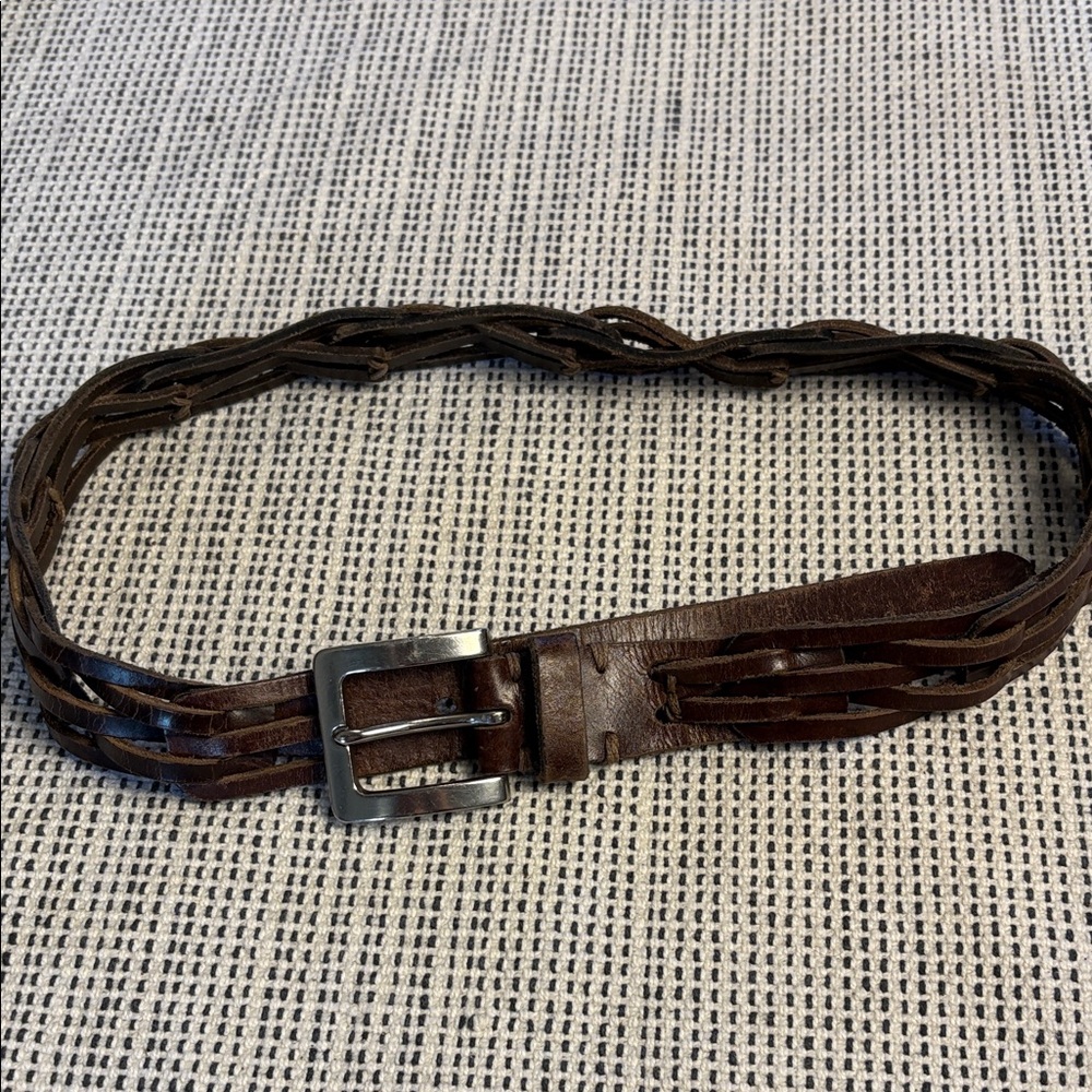 Source Unknown Brown Leather Woven Belt